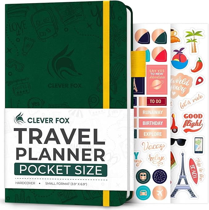Clever Fox Travel Journal Pocket – Vacation & Road Trip Itinerary Planner Organizer & Traveling Memory Diary – Small Traveler Notebook (Forest Green)