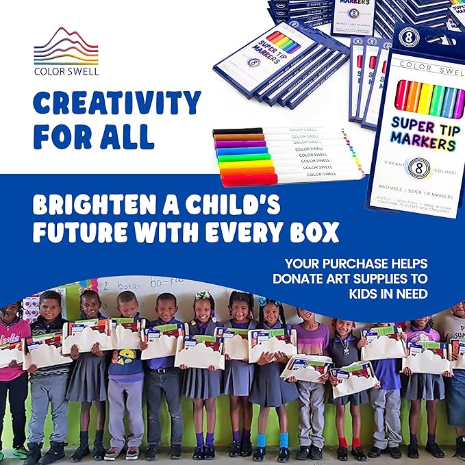 Color Swell Super Tip Washable Bulk Marers Pack 10 Boxes of 8 Vibrant Colors (80 Total)