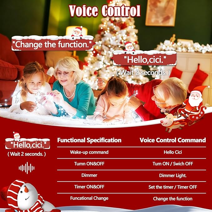 2025 New Voice Control 88ft 240LED Smart Christmas String Lights Outdoor/Indoor | String Lights with Remote, 12Modes, 7Voice Commands & Timers, Christmas Twinkle Light for Xmas Tree Decor (Cool White)