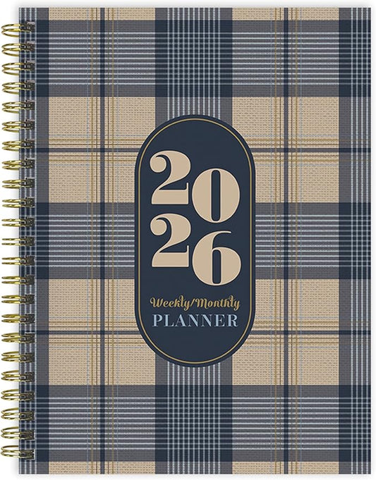 TF Publishing 2026 Classic Plaid Medium Weekly Monthly Planner with 12-Month Calendar Grid, Notes, and Priorities Section - Weekly Schedule Planner with Habit Tracker and Stickers - 6.5in x 8in
