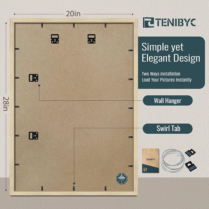 20x28 Picture Frames Set - 3 Pack - Natural Oak Wood - Display Wall Posters, Gallery Displays, Large Photos & Puzzles - Wall Decor