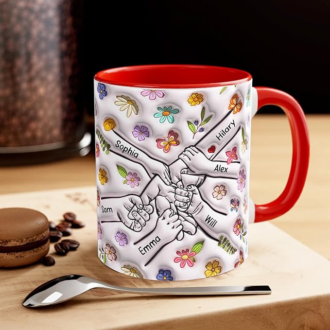 LOVELYPOD Custom Mom Mug with Kids Names, You Hold Our Hands Also Our Hearts Mug, Mama Coffee Cup, Mothers Day Gift, Personalized Mugs, Christmas Gifts, Mothers Day Mugs for Mom