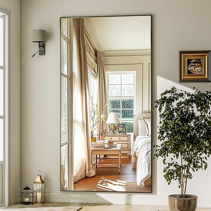 GLSLAND 71"x31" Full Length Mirror Extra Large Hanging or Leaning Rectangle Mirror Aluminum Alloy Thin Frame Bedroom Floor Dressing,Black
