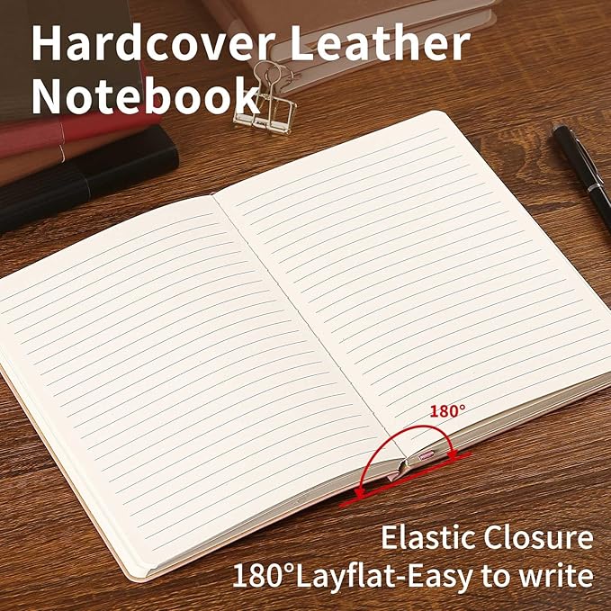 Lined Journal Notebook for Work College Ruled Note Book 5.79"x8.27" A5 PU Leather Daily Journaling 216 Pages for Women Men Writing Home School Supplies Business (Brown)