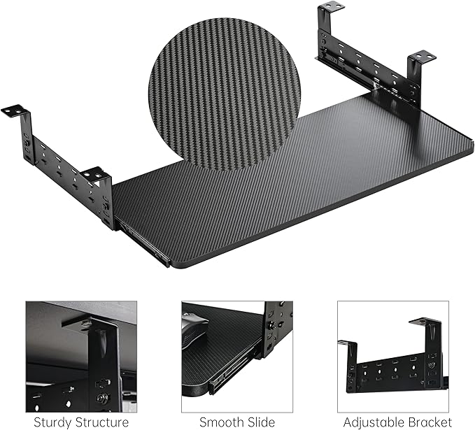 EUREKA ERGONOMIC Adjustable Keyboard Tray Under Desk, 28x11 Inch Large Slide Out Keyboard & Mouse Platform Tray, Wooden Pull Out Computer Keyboard Drawer for Typing Home Office Desk, Black