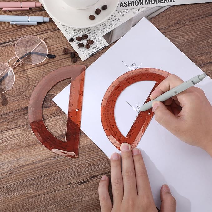 Zonon 2 Pcs 6 Inch Plastic Protractor Math Protractors 180 Degrees Angle Measurement, Translucent for Geometry Classroom Kid Student School Office Supplies(Brown)