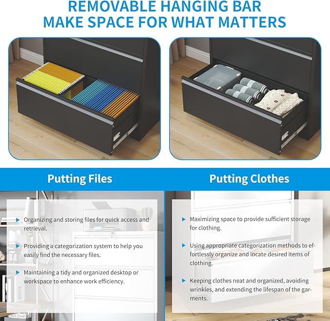 2 Drawer Lateral File Cabinet, Metal Lateral Filing Cabinet for Home Office, Filing Cabinets for Letter/Legal/A4/F4 Hanging Files (Black)