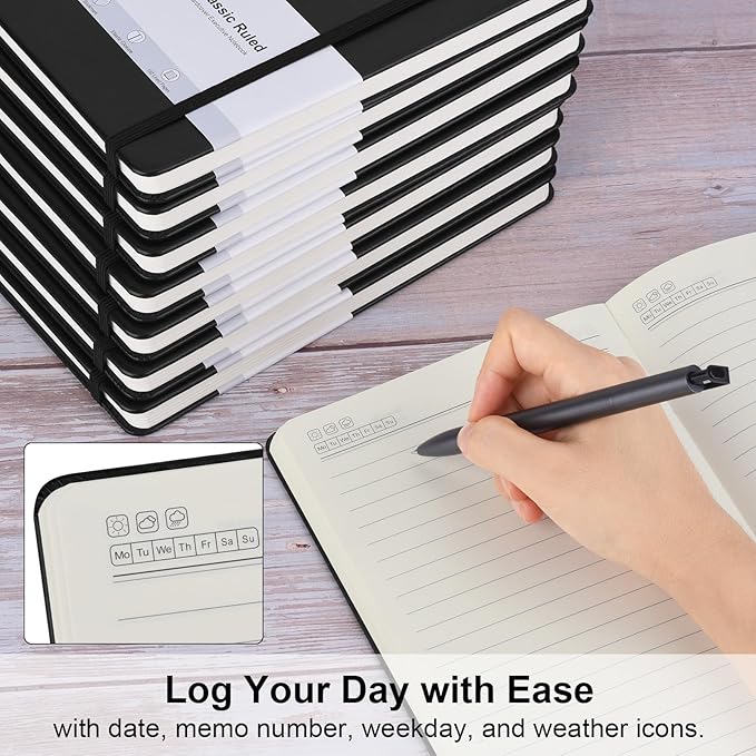 ZCZN 8 Pack Hardcover Journal Notebooks, 5.5"x8.3", Hardcover, Black, A5 Lined Journals for Notes-taking,Writing,Diary, Ruled Journaling Notebooks for Work School Travel Home