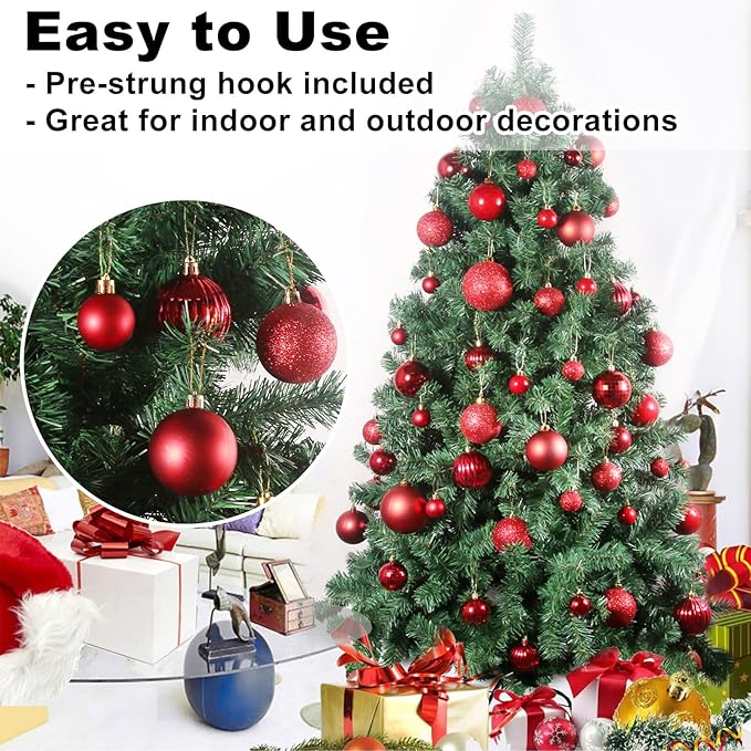 Rose Red 2.5" Christmas Balls Christmas Tree Decoration Ornaments Shatterproof Hanging Balls for Birthday Halloween Holiday Wedding Decorations Set of 18pcs
