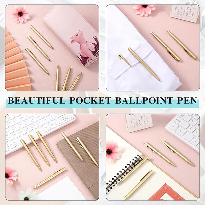 Teling 72 Pcs Small Ballpoint Pen Mini Pens Bulk 4 Inch Short Small Tiny Black Ink Ballpoint Writing Tool for Notebook Pockets Signature Notepads School Office(Gold,Classic Style)