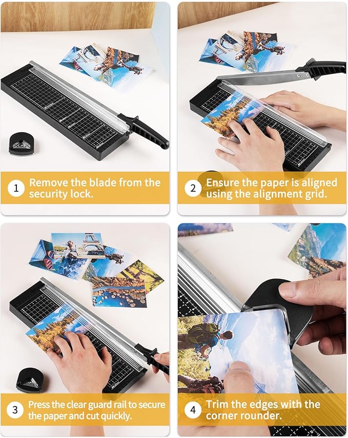 MAKEASY Paper Cutter 12 Inch, 8 Sheet Capacity, Heavy Duty Paper Cutter for Cardstock, Guillotine Paper Trimmer for Crafting, Classroom and Office