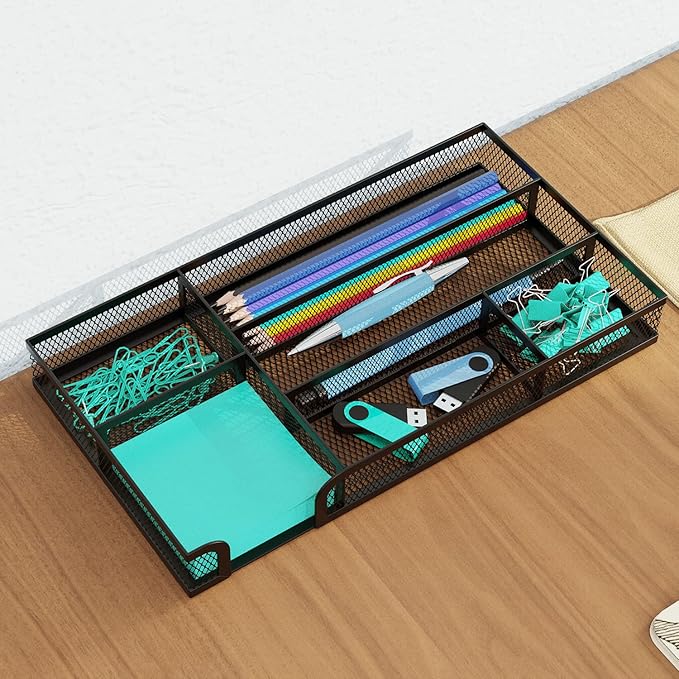 Desk Drawer Organizer, Small Metal Mesh Drawer Organizer Tray, Office Pencil Drawer Organizer Accessories for Desktop, Bathroom, Kitchen, Makeup, Vanity