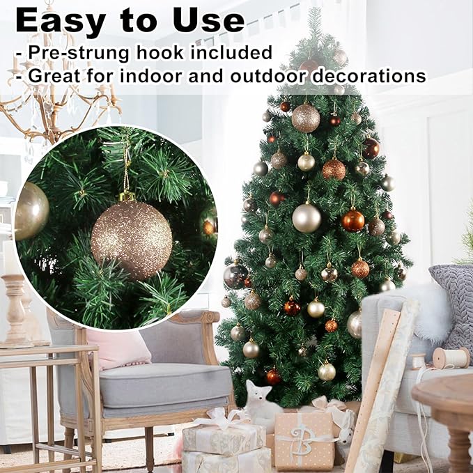 Champagne Gold 3.2" Large Christmas Balls - Christmas Tree Decoration Ornaments Shatterproof Hanging Balls for Birthday Halloween Holiday Wedding Decorations Set of 10pcs