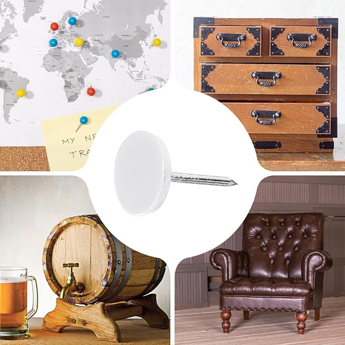 uxcell 150Pcs Upholstery Tacks, 11mmx17mm Flat Head Thumb Tack Decorative Furniture Nails Push Pins for Furniture Sofa Headboards, White