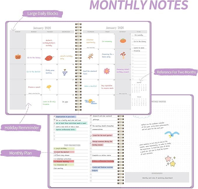 Monthly Planner 2025-2027, Simplified Monthly Calendar Planner, 24 Months Calendar, July 2025 - June 2027, 8.5" * 11", Waterproof Cover with Spiral Bound, for Office, School - Purple