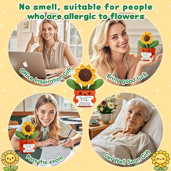 Sensi Blue Cute Sunflower Keepsake, Inspirational Gifts for Women Friends, Encouragement Get Well Soon Gift, Life is Tough But So are You, Sympathy Cheer Up Memento, Positive Desk Decor