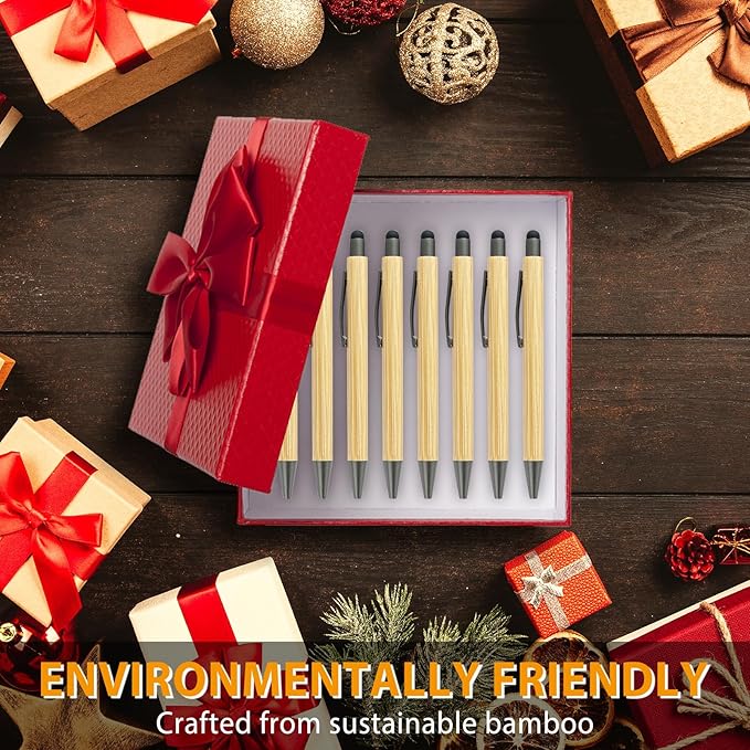 100pcs Bamboo Pens Bulk with Touch Stylus Tip Wooden Bamboo Pens Engraving Wooden Ballpoint Pen Customizable Gift Pen Bulk Grey