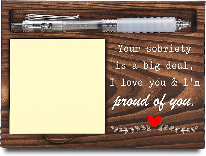 Sobriety Gifts, Encouraging Gifts, Recovery Gifts, Cancer Sentimental Gifts, Sticky Note Holder, Post-it Note Dispenser for Desk, Wooden Post-it Note & Pen Holder 6.5" x 4.7" - FTA114
