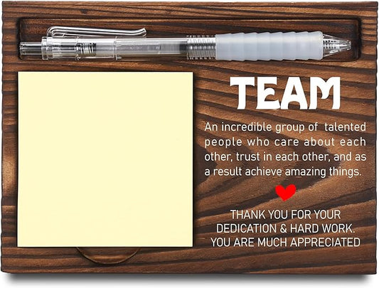 Team Gifts for Employees, Appreciation Gifts for Coworker, Thank You Gifts, Sticky Note Holder, Post-it Note Dispenser for Desk, Wooden Post-it Note & Pen Holder 6.5" x 4.7" - FTA116