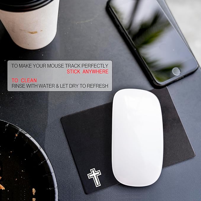 Mouse Pad Adhesive Bottom - Sticks to Any Surface - Portable - Webcam Covers and Screen Cleaner Included (Cross-Black)