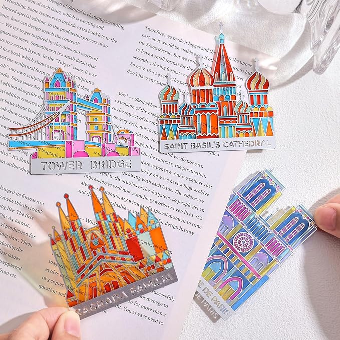 4pcs Metal Bookmarks with Transparent Design, Cute Book Marks for Readers, Aesthetic Book Markers for Kids, Teens, Teachers, Students, Book Accessories Gifts for Book Lovers, Reading Women and Men