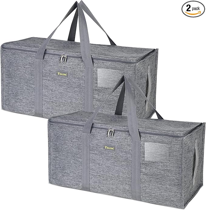 BALEINE Extra Large Storage Tote with Zippers & Carrying Handles, Heavy-Duty Oxford Fabric Moving Bags for Laundry, Space Saving, Storage,2-Pack, Winter Gray