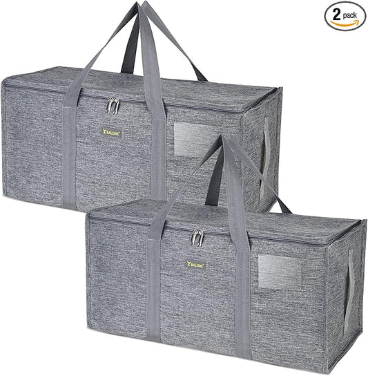 BALEINE Extra Large Storage Tote with Zippers & Carrying Handles, Heavy-Duty Oxford Fabric Moving Bags for Laundry, Space Saving, Storage,2-Pack, Winter Gray
