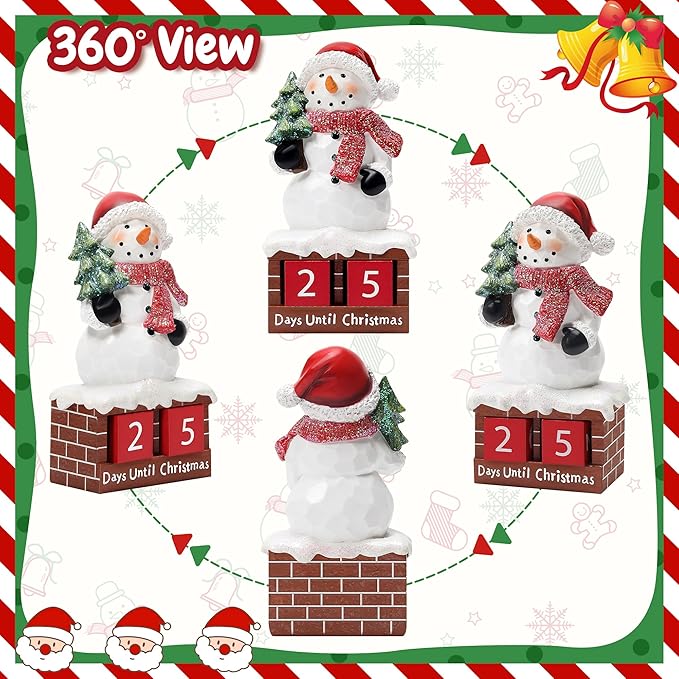 Snowman Statue for Christmas Decorations-Days Until Christmas Countdown Calendar,Xmas Snowman Figurines Decor for Shelf Table Mantel,Winter Holiday Home Decorations Indoor,Xmas Gifts