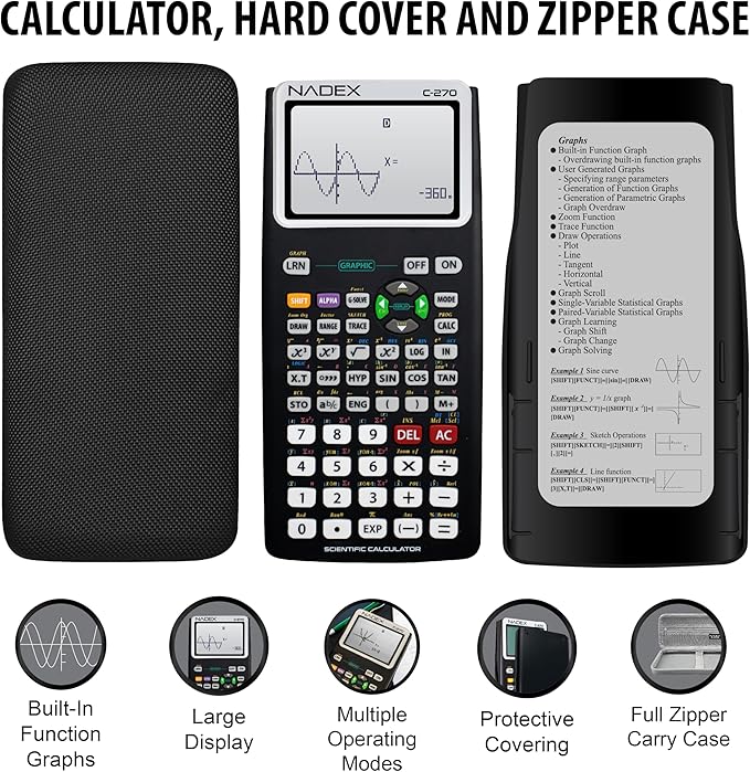 Scientific Calculator with Graphing, Includes Carrying Case, for College and High School Students, Calculus, Algebra, Geometry, Trigonometry, Statistics, Physics, Chemistry, Black