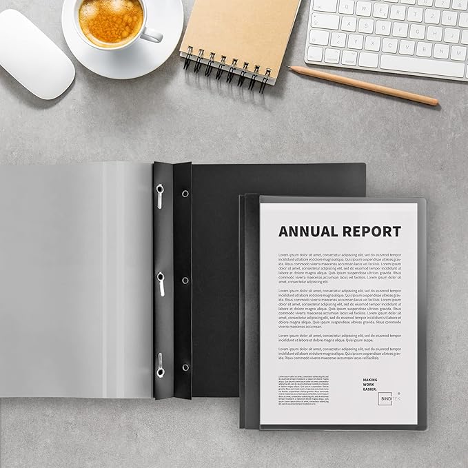 Binditek 10 Pack Heavy-Duty Clear Front Report Covers with 3 Prongs, 100-Sheet Capacity, Plastic Report Folder with Black Back Covers, 3 Metal Prongs Fasteners, for Letter Size, Office Supplies