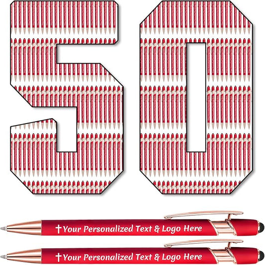 STREADVE 50 Personalized Custom Pens Engraved Writing Pen with Name Logo, Customized Promotional Items Stylus Pen Gifts for Women Realtor Reunion Wedding Business, Red