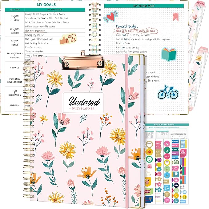 Ospelelf Undated Spiral Bound Planner 2025 2026 Daily, Weekly and Monthly Planners, Pink Teacher Planner 12 Month 8.5 x 11