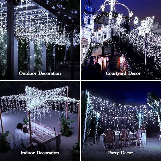 1600 LED 164FT Outdoor Christmas Lights Plug in 8 Modes with Timer Dimmable Christmas Decorations Waterproof Indoor Curtain String Lights for Roof Porch Garden Holiday Wedding Party Decor Cool White