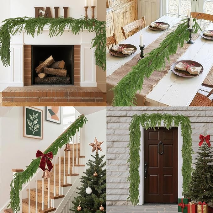 1 Pcs 6FT Christmas Garland, Christmas Decorations, Artificial Norfolk Pine Garland, Faux Greenery Garland for Mantle Fireplace Table Door Wall Upstairs Indoor Outdoor Holiday Xmas Decor
