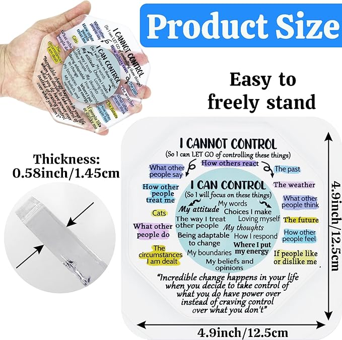 Ewong Things I Can Control Mental Health Decor, Acrylic Sign for Therapist Office, School Counselor, Psychologist Room Art Decoration, Therapy Desk Plaque for Bedroom Classroom (Octagon-Light cyan)