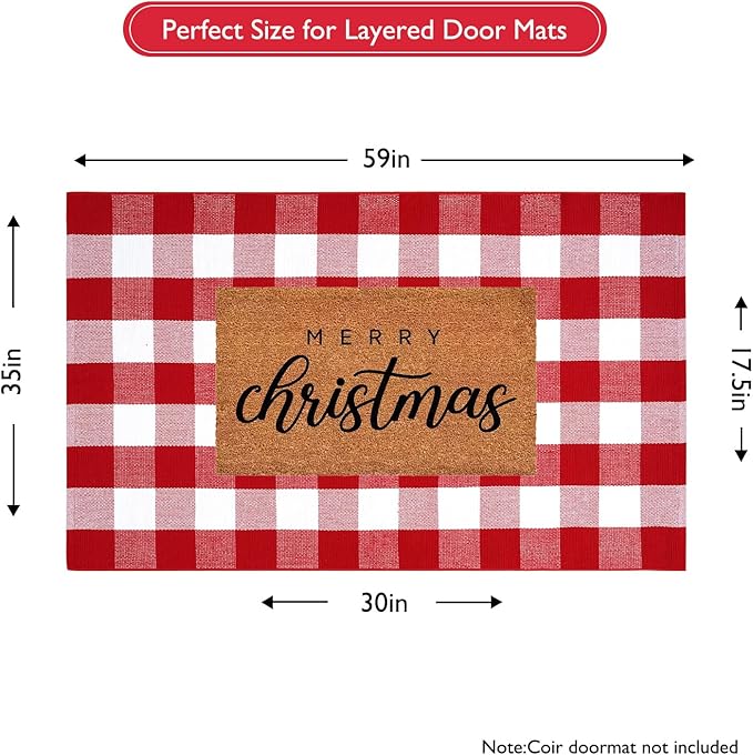 KIMODE Christmas Door Mats Outside 3'x5', Red and White Buffalo Plaid Rug, Farmhouse Christmas Front Door Mat, Washable Reversible Outdoor Christmas Decor for Front Porch Entryway Kitchen