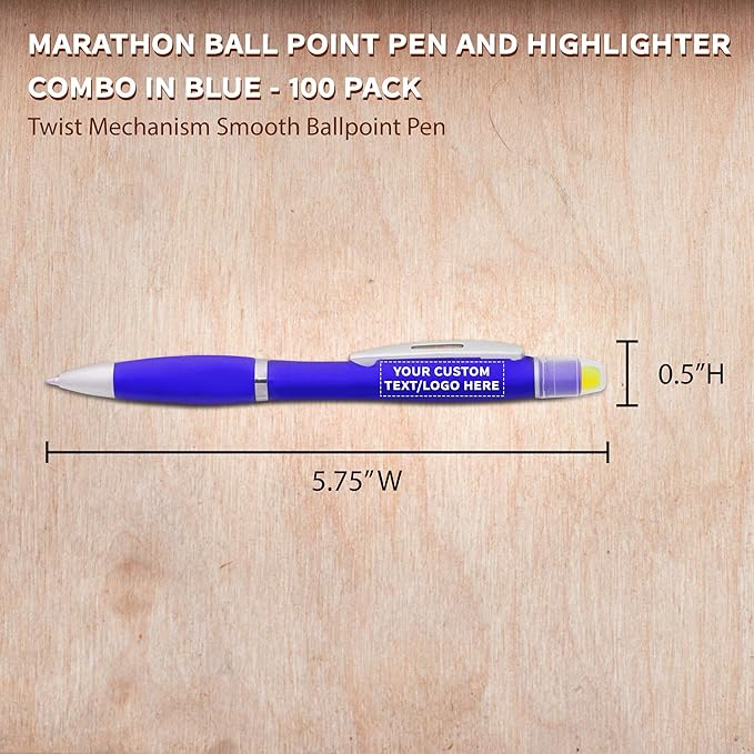 DISCOUNT PROMOS 100 Marathon Gel Highlighter Pens Pack - Customizable Text, Logo - Twist Mechanism, Ballpoint - Blue