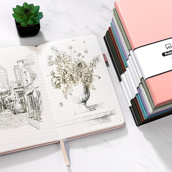 Annecy Lined Journal Notebook, Hardcover Leather Journal for Women & Men, 160 Numbered Pages, Medium 5.5" x 8.25", 100 GSM Thick Paper, Beige