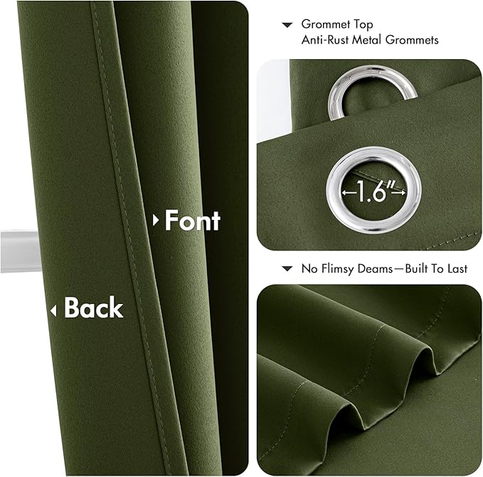 MIULEE Olive Green Blackout Curtains for Bedroom Living Room 84 Inches Long 2 Panels, Thermal Insulated Room Darkening Drapes Solid Grommet Top Noise Reducing Dark Green Window Treatments 40x84 Inch
