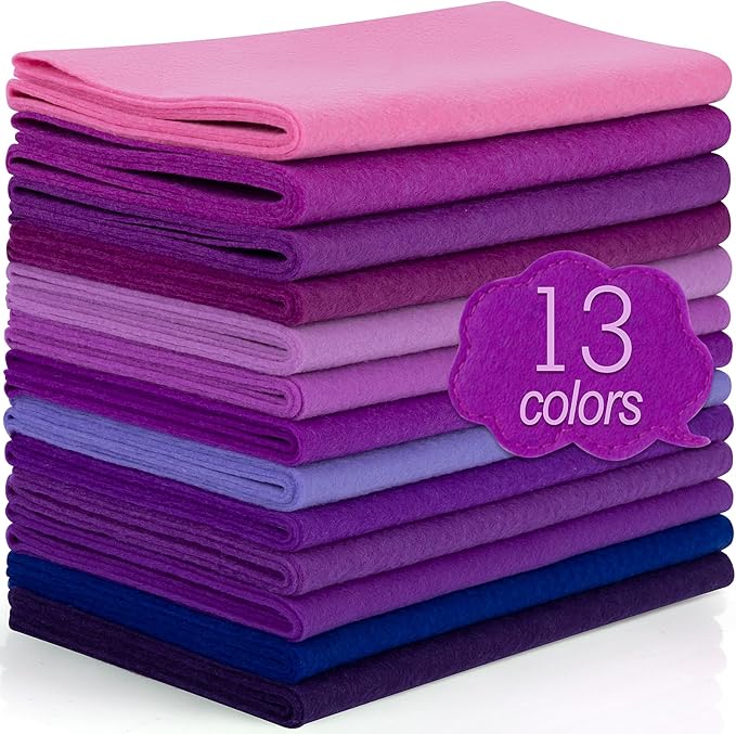 XSEINO 13 Rolls 8"x35" 1.4mm Thick Soft Felt Fabric Sheet 13 Assorted Purple Series Colors Felt Pack for DIY Craft Sewing Squares Nonwoven Patchwork