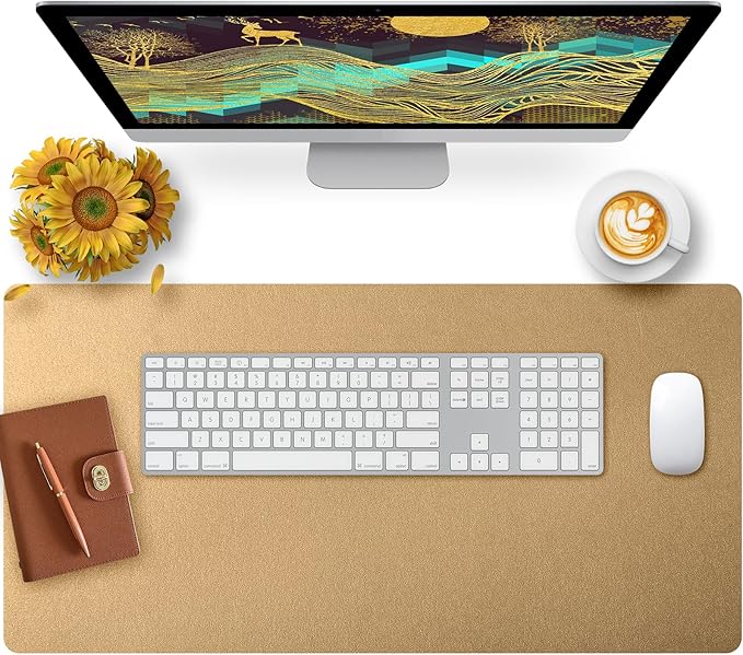 Bloss Gold Desk Mat, PU Large Mouse Pad for Desk, Desk Matt for Desktop, Desk Pad Mat Waterproof, Computer Mat for Office/Home/Decor/Desk Protector(31.5 x 15.7 Inches)