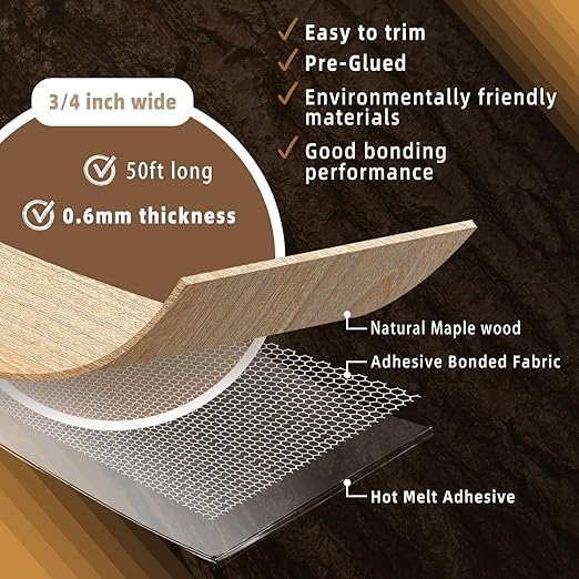 GSCIT Club Maple Edge Banding, 3/4 inch x 50ft Wood Edge Banding Pre-glued Flexible, Veneer Tape Banding for Cabinet Repair Furniture Restoration