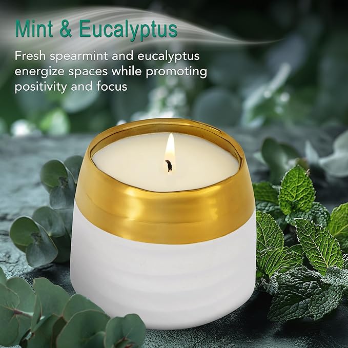 Hyggelight - The Growing Candle, Mint & Eucalyptus Scented, 10oz Ceramic Pot, Aromatherapy Candles, 100% Soy, Clara
