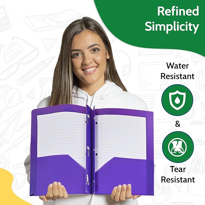 24 Pack Assorted Colors Plastic Folders with Pockets Heavy Duty. 2 Pocket Folder no Prongs Bulk. Tear-Resistant Letter Size 8.5x11. Presentation Ready School and Office Supplies