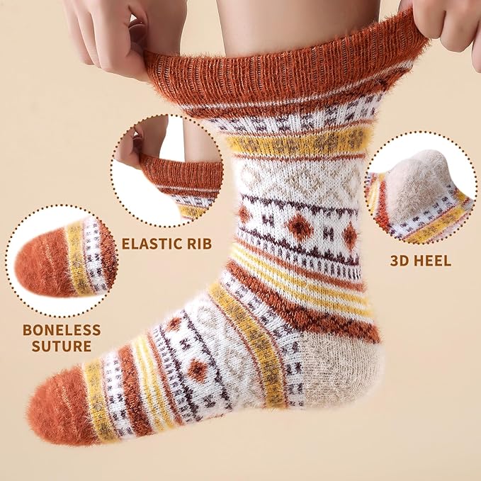 ICEIVY 5 Pair Fuzzy Cozy Socks for Women - Warm Comfy Soft Casual Home Sleep Winter Wool Socks - Gifts for Women