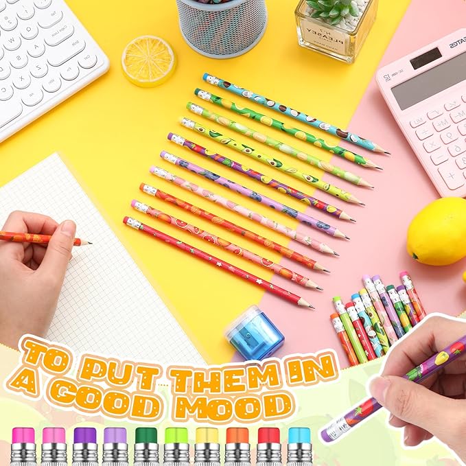 Kosiz 400 Pcs Thanksgiving Assortment Colorful Fun Pencils Fall Pre Sharpened Wooden Pencil Christmas 10 Fruit Styles Pen Novelty Kids School Supplies Student Reward Stationery Party Favors