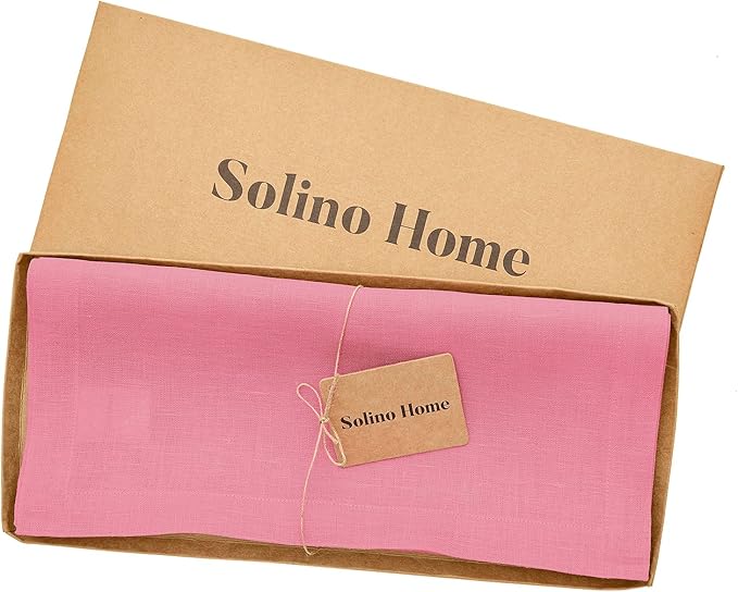 Solino Home Linen Table Runner 90 Inches Long - 100% Pure Linen Pink Carnation Table Runner 14 x 90 Inch - Fete