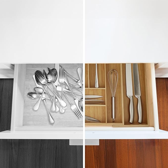 Bamboo Drawer Organizer - Expandable Kitchen Utensil Holder, Adjustable Silverware Drawer Organization, Kitchen Wooden Tray for Cutlery, Flatware & Stationery, 6-8 Slots (Natural)