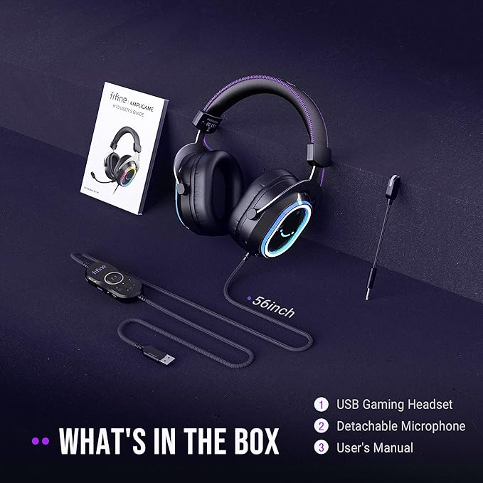 FIFINE Wired USB Gaming Headset: 7.1 Surround Sound - Vibrant Customizable RGB - Game/Chat Balance, Gamer Headphone with Noise Canceling Mic for PC, PS5/PS4, Laptop, Mac - AmpliGame H13BP