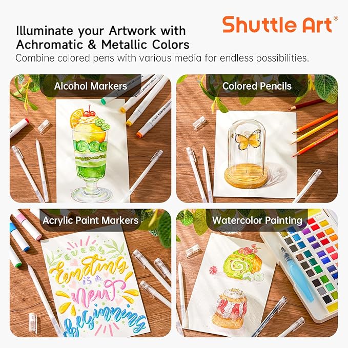 Shuttle Art Colored Pens, 22 Black White Gray & Metallic Tone Colors Cute Journal Pens 0.6mm Fine Point Colored Gel Pens for Black Paper Writing Drawing Journaling Note Taking School Office Home